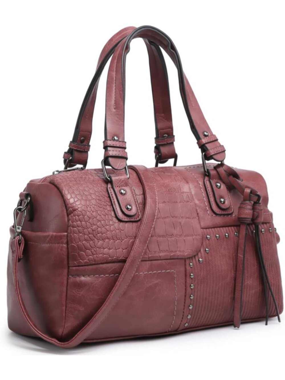 Women's 0purple Leather Zipper Top Handle Totes Satchel Hobo Handbags